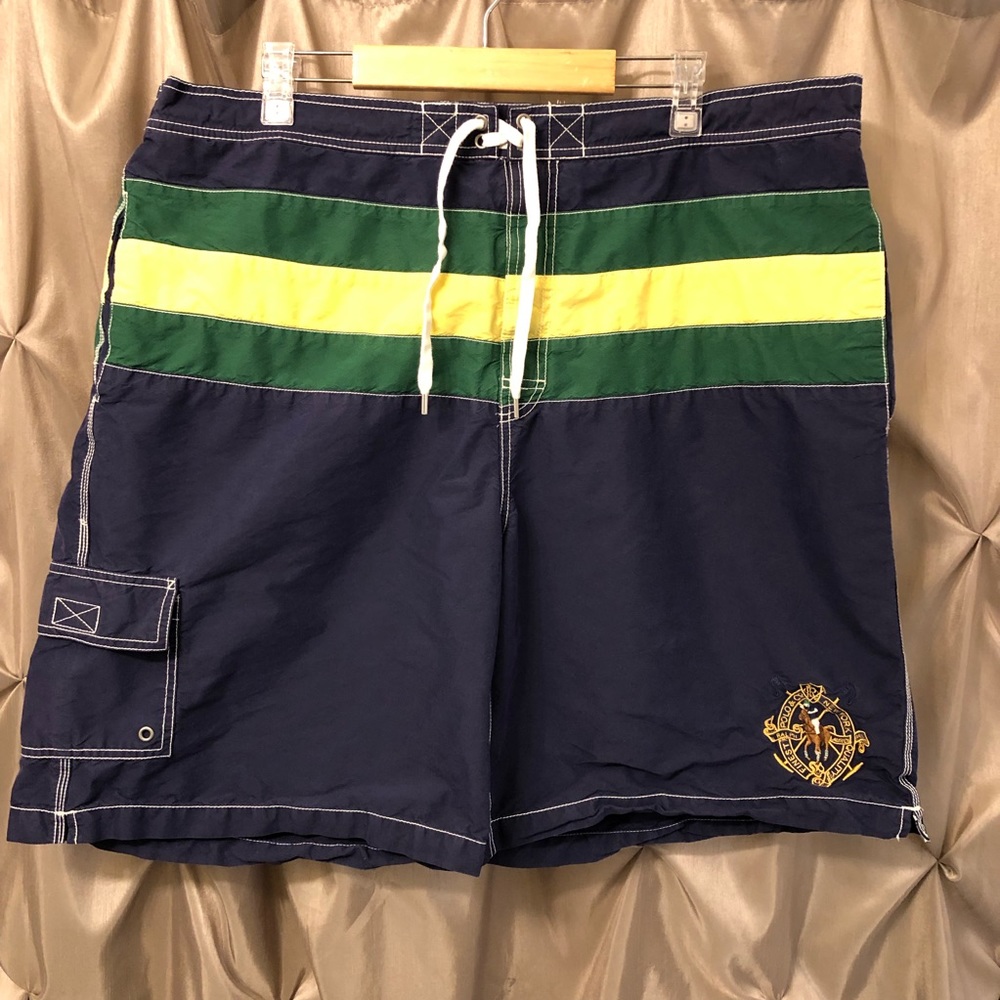 Vintage Polo Ralph Lauren Swim Trunks Color Block Crest Logo Men's Size 1X BIG